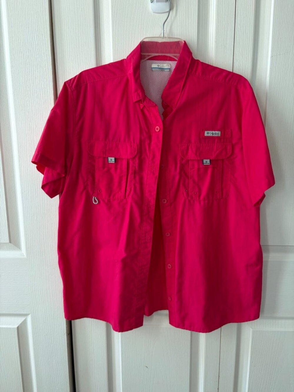 Columbia PFG Women’s Short Sleeve Button-Up Fishing Shirt 1X Hot Pink Outdoor We